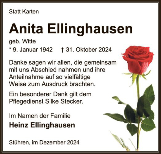 Traueranzeige von Anita Ellinghausen von SYK