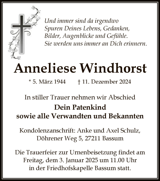 Traueranzeige von Anneliese Windhorst von SYK