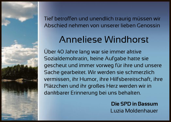 Traueranzeige von Anneliese Windhorst von SYK