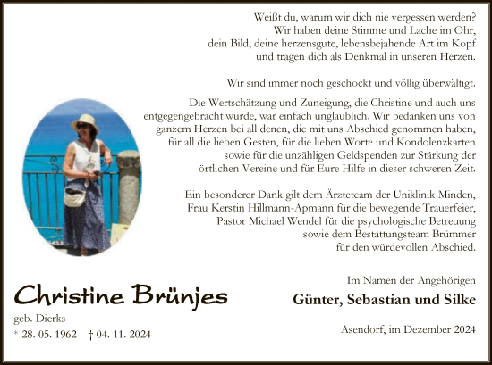 Traueranzeige von Christine Brünjes von SYK