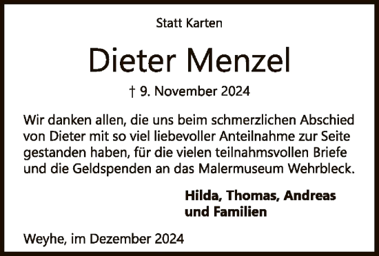 Traueranzeige von Dieter Menzel von SYK