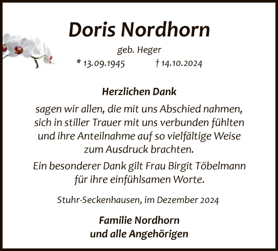 Traueranzeige von Doris Nordhorn von SYK