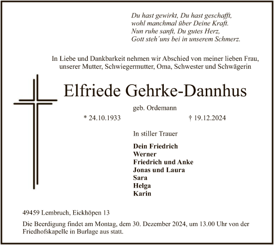 Traueranzeige von Elfriede Gehrke-Dannhus von SYK