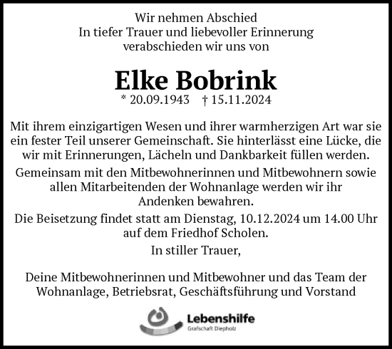 Traueranzeige von Elke Bobrink von SYK