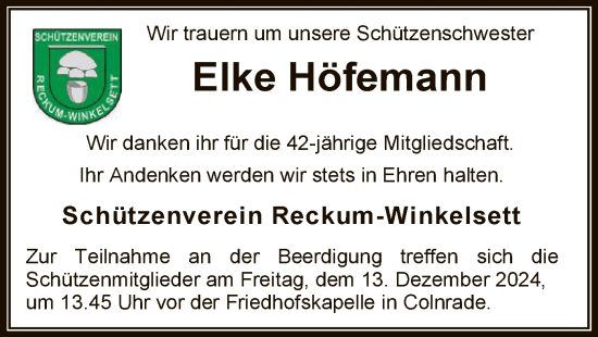 Traueranzeige von Elke Höfemann von SYKSYK