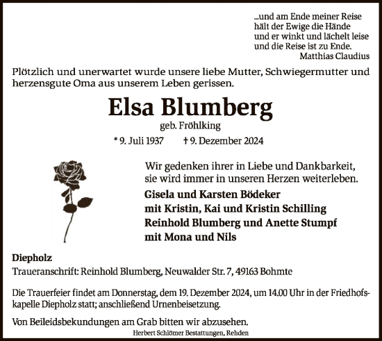 Traueranzeige von Elsa Blumberg von SYK