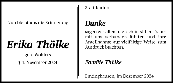 Traueranzeige von Erika Thölke von SYKSYK