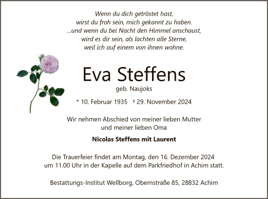 Traueranzeige von Eva Steffens von SYK