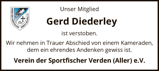 Traueranzeige von Gerd Diederley von SYK