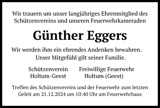 Traueranzeige von Günther Eggers von SYK