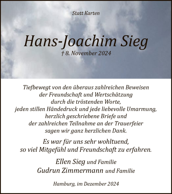 Traueranzeige von Hans-Joachim Sieg von SYK