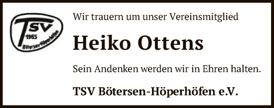 Traueranzeige von Heiko Ottens von SYK