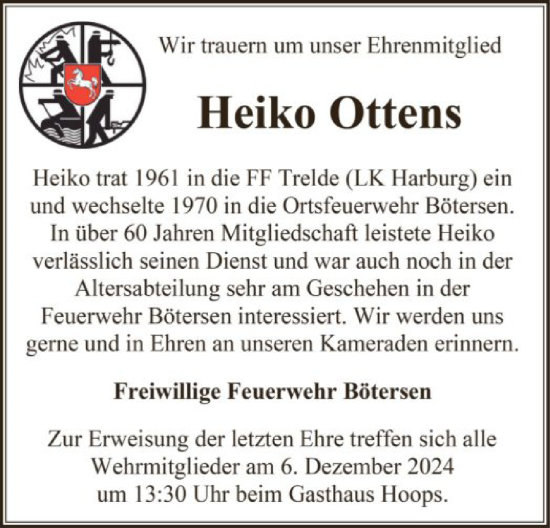 Traueranzeige von Heiko Ottens von SYK