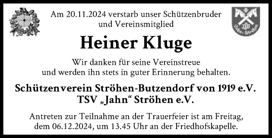 Traueranzeige von Heiner Kluge von SYK