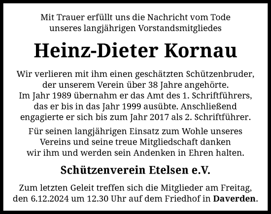 Traueranzeige von Heinz-Dieter Kornau von SYK