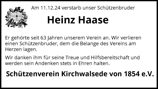 Traueranzeige von Heinz Haase von SYK