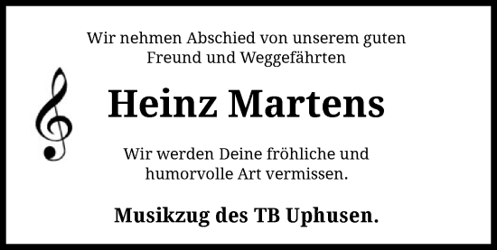 Traueranzeige von Heinz Martens von SYK