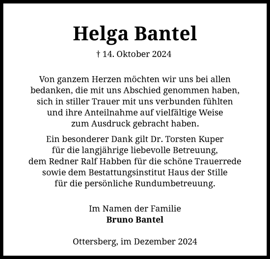 Traueranzeige von Helga Bantel von SYK