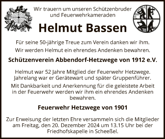 Traueranzeige von Helmut Bassen von SYK