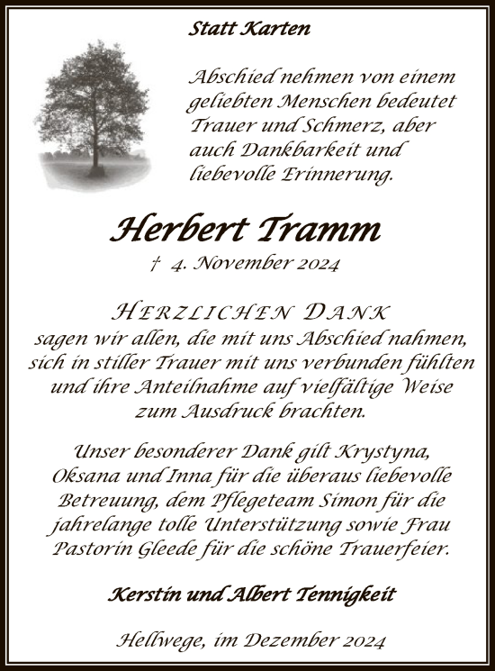 Traueranzeige von Herbert Tramm von SYK