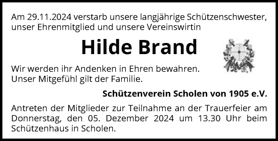 Traueranzeige von Hilde Brand von SYK