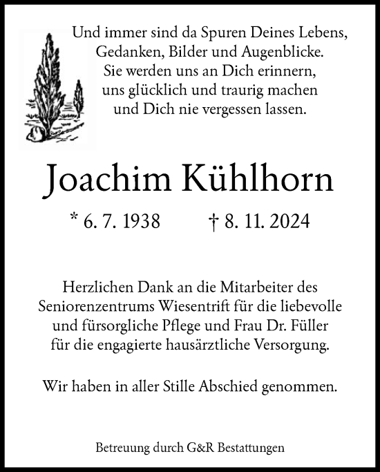 Traueranzeige von Joachim Kühlhorn von SYK