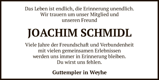 Traueranzeige von Joachim Schmidl von SYK