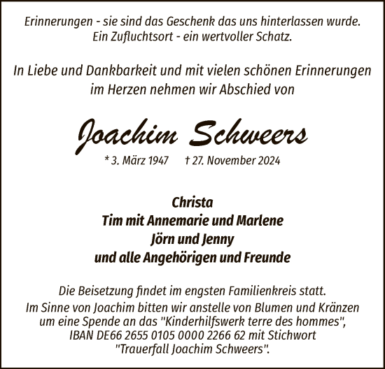 Traueranzeige von Joachim Schweers von SYK