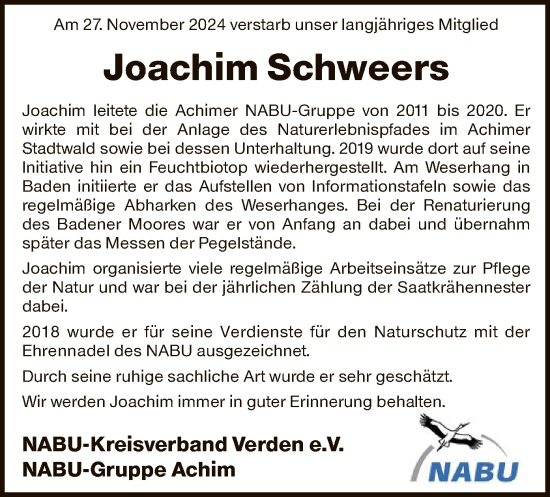 Traueranzeige von Joachim Schweers von SYK