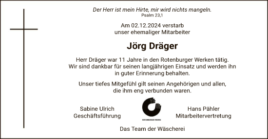 Traueranzeige von Jörg Dräger von SYK