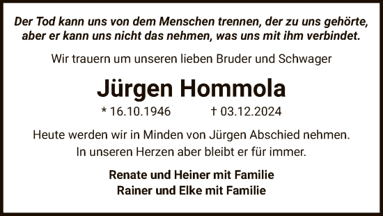 Traueranzeige von Jürgen Hommola von SYK