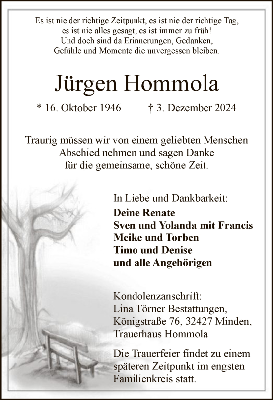 Traueranzeige von Jürgen Hommola von SYK