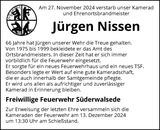 Traueranzeige von Jürgen Nissen von SYK