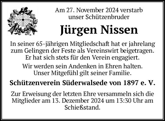 Traueranzeige von Jürgen Nissen von SYK