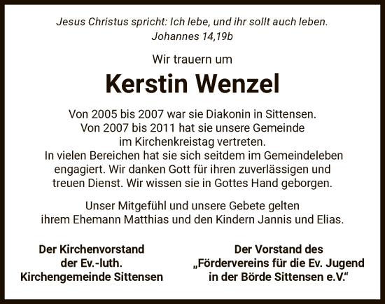 Traueranzeige von Kerstin Wenzel von SYK