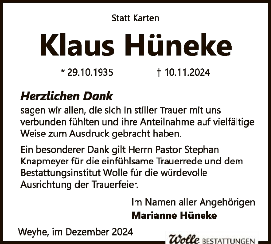 Traueranzeige von Klaus Hüneke von SYK