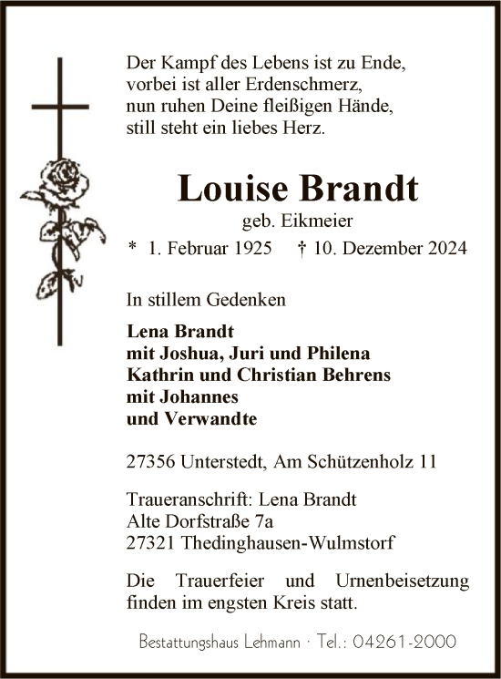 Traueranzeige von Louise Brandt von SYK