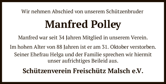 Traueranzeige von Manfred Polley von SYK