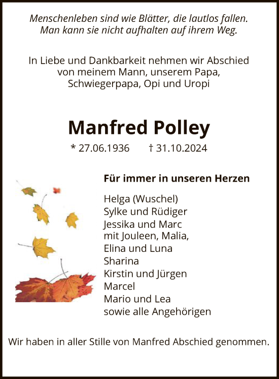 Traueranzeige von Manfred Polley von SYK