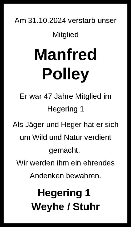 Traueranzeige von Manfred Polley von SYK