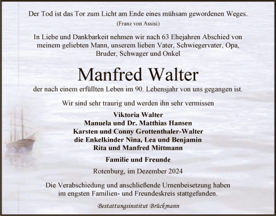 Traueranzeige von Manfred Walter von SYK