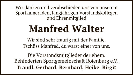 Traueranzeige von Manfred Walter von SYK