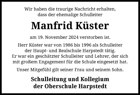 Traueranzeige von Manfrid Küster von SYKSYK