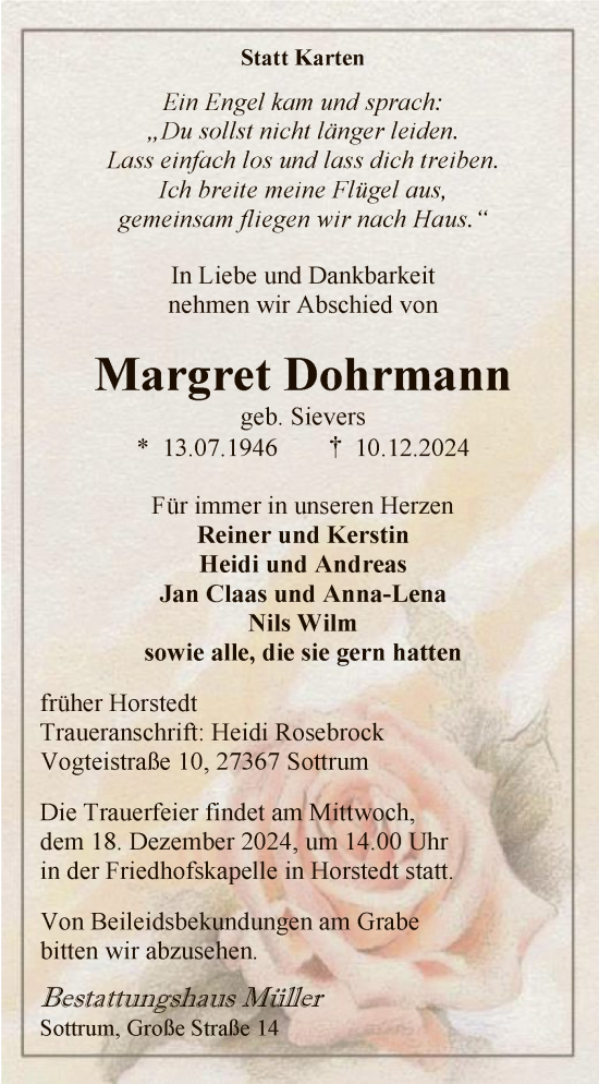 Traueranzeige von Margret Dohrmann von SYK