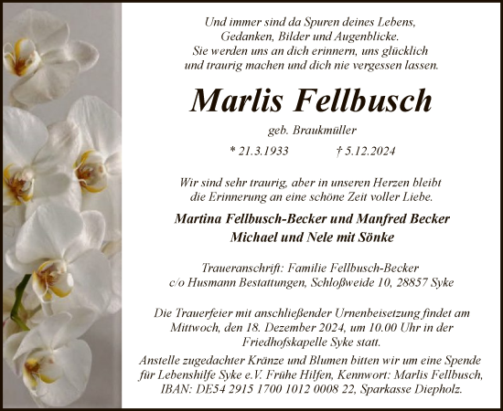 Traueranzeige von Marlis Fellbusch von SYK