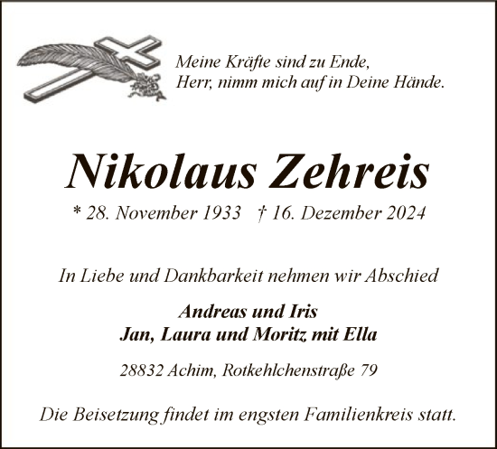 Traueranzeige von Nikolaus Zehreis von SYK