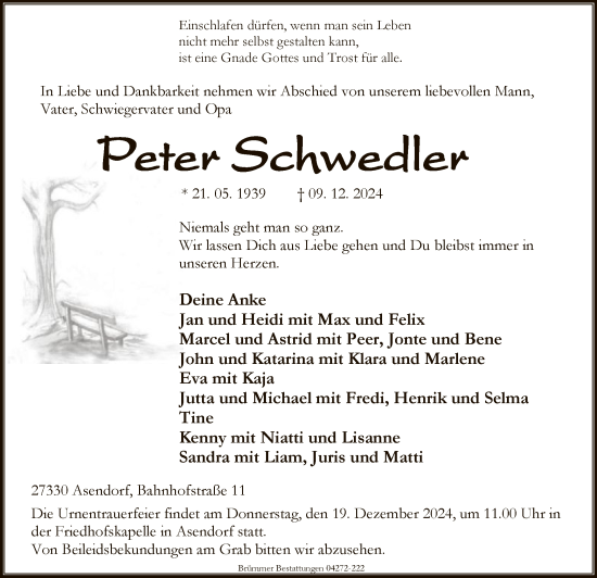 Traueranzeige von Peter Schwedler von SYK