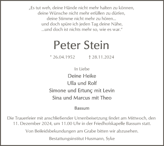 Traueranzeige von Peter Stein von SYKSYKSYK