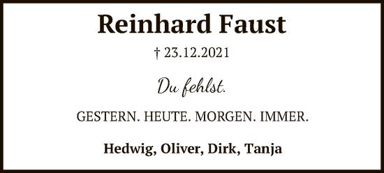 Traueranzeige von Reinhard Faust von SYK