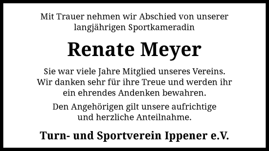 Traueranzeige von Renate Meyer von SYK